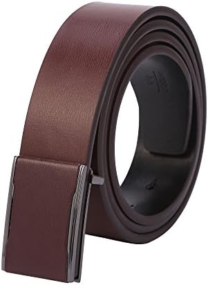 Men's Genuine leather dress reversible plaque buckle belt Adjustable Size 36mm Wildth (Brown, 27''-48'')