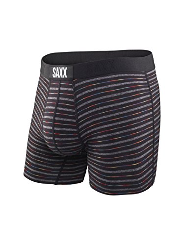 Saxx Underwear Men's Boxer Briefs - Vibe Boxer Briefs with Built-in Ballpark Pouch Support - Underwear for Men,Black Gradient Stripe,Small