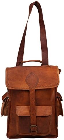 11"Inch lenght& 15"Inch height Finest Quality Genuine Leather Shoulder Strap Hiking Camping Brown Bagpack for Men Women By Indicraft Inc