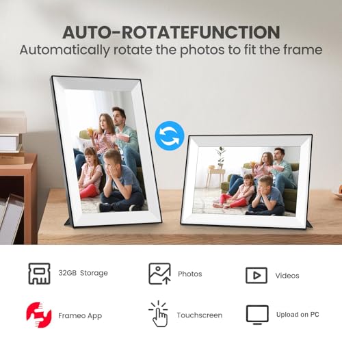 Frameo Digital Photo Frame 10.1 Inch Smart WiFi Digital Picture Frame, IPS Touch Screen, 32GB, Electronic Slideshow, Load from Phone App, Auto-Rotate, for Grandparents & Mothers Day