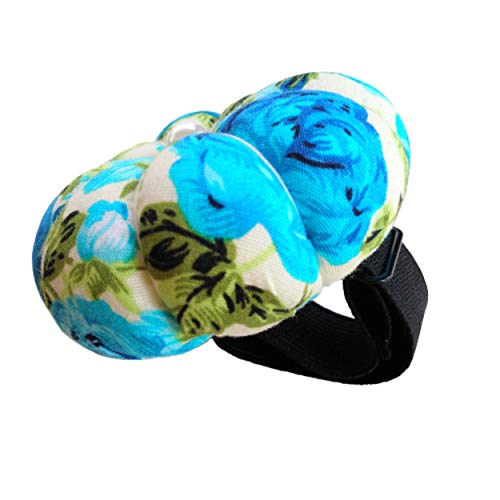 Blue Floral Flower Garden White Wrist Pin Needle Cushion Adjustable Elastic Band Pincushion Wearable Cute Pumpkin Pins Needles Pincushions Holder Safety Elastic Band for Sewing Crafting Girl Gift - Thumbnail 3