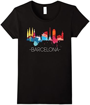 Womens Barcelona Shirt: Watercolor City Skyline Spain T-Shirt XL Black