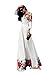 Desiraa Women Slim Flower Print A-Line Maxi Long Dress Large White