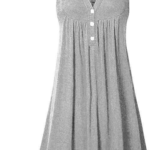 CCatyam Plus Size Dresses for Women, Sleeveless O-Neck Button Solid Loose Mini Casual Party Fashion Gray - Thumbnail 3