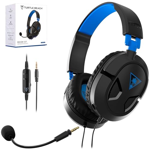 TURTLE BEACH ゲーミングヘッドセット Recon 50 ブラックブルー 超軽量 210g マルチプラットフォーム マイク付き ヘッドホン 有線 3.5mm付 ゲームパッド向け PS5 PS4 携帯型ゲーム機 Xbox スマホ 有線 3.5mm 着脱式マイク 【メーカー保証2年】
