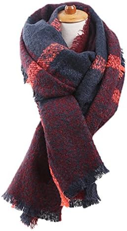 Womens Extra long Soft Acrylic Fluorescent Grid Pashmina Scarf Shawls(Ruby)
