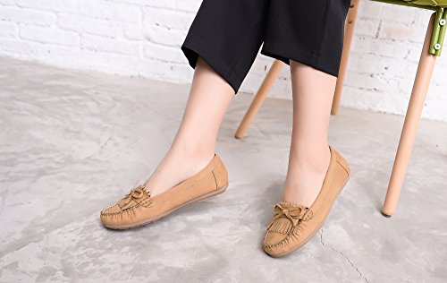 Mlia Lady Womens Casual Slip On Loafer Moccasins Flats Driving & Walking Shoes Zoe Tan/Suede 7.5