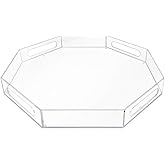 Isaac Jacobs Clear Octagon Acrylic Serving Tray (18x18) with Cutout Handles, Spill-Proof, Stackable Organizer, Space-Saver, Food & Drinks Server, Indoors/Outdoors, Lucite Storage Décor & More