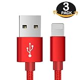 Lightning Cable,OTISA, 3Pack 5Ft/ Charger Cord For iPhone Nylon Braided Charging Cable For iPhone，Cable for iPhoneX/8/8Plus/7/7 Plus/6/6 Plus/6s/6s Plus/5/iPad Air / Air 2 / iPad mini/and more [Red]