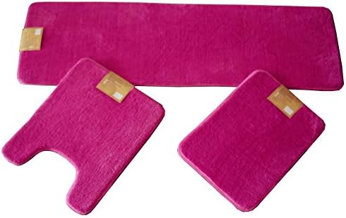 3 Piece Cherry Pink Extra Long Extra Soft High Pile Fiber Non-slip Memory Foam Bathmat Set (20x24"+17x23"+20x64")