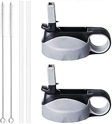 Flgoo Straw Lid for Wide Mouth Water Bottle with Straws and Brush 2 Pack