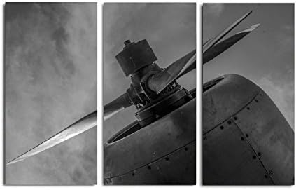 Black White Airplane Propeller Canvas Print Wall Art Set 3