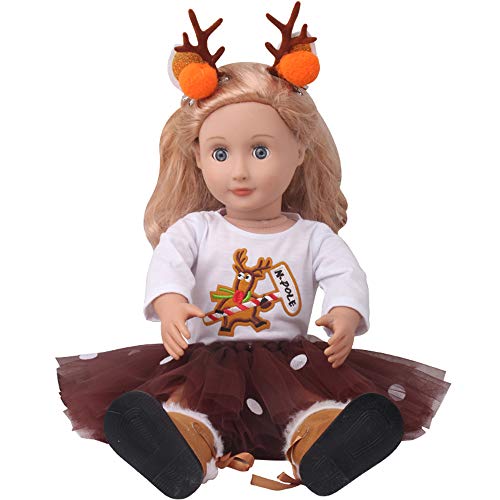 E-TING Dolls Clothes, Headband, Tutu fits for 18 inch Dolls (Deer Costume Set)