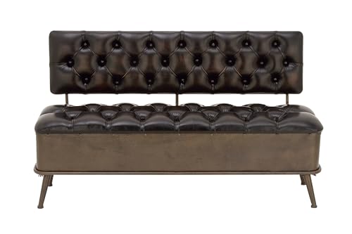 Photo 1 of Deco 79 Metal Room Storage Bench Entryway Bench with Tufted Faux Leather, Bench 54" x 19" x 31", Bronze