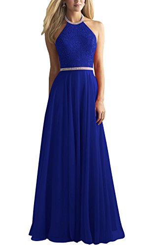 royal blue halter prom dress