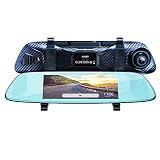 AUKEY Dash Cam Mirror 6.8" LCD Touchscreen Car Camera with Backup Camera and Parking Mode 1080p 170° Front Camera and 720p 160° Water-Resistant Rear Camera-Blue