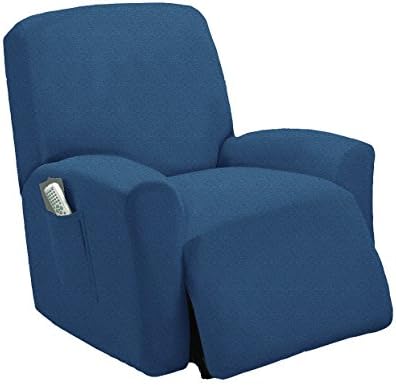 Queen Linens One Piece Stretch Recliner Slipcover, Stretch Fit Furniture Chair Recliner Lazy Boy Cover Slipcover, Estella (Navy Blue)