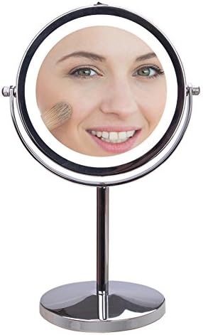 Lighted Makeup Mirror with 5x Magnification, Wosweet Double - Sided 7 Inch Round  Polished Chrome Finish Vanity Mirror with High Definition Clarity Anti Scratch Rust