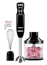 Chefman Immersion Blender Stainless Steel Shaft with Whisk and Chopper Bonus Pack Attachments 300 Watt Hand Blender, Ice Crushing Blades, RJ19-V2-BP-Black
