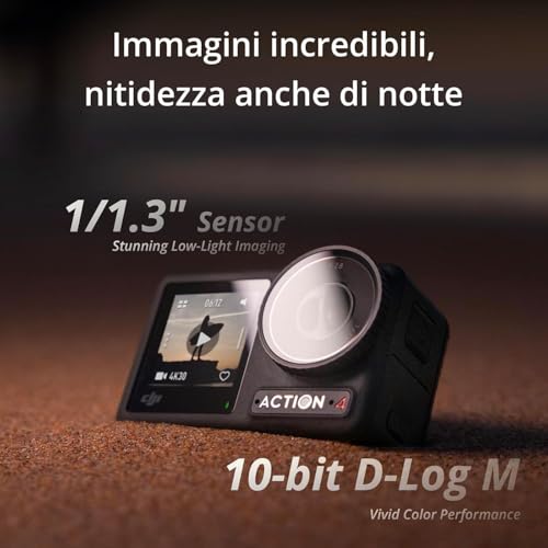 Osmo Action 4 Combo Essenziale - Action cam impermeabile 4K/120fps con sensore 1/1.3”, macchina fotografica subacquea,incredibili immagini con scarsa illuminazione,prestazioni cromatiche a 10 bit