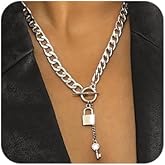 Octwine lock and Key Necklace Chain Necklace Rhinestone 3 Layered Necklaces Charm Choker Necklace for Women（Silver）