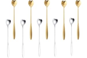 FUNNTY Stirring Spoon, 10 PCS Stainless Steel Heart Shaped Spoon for Tea, Dessert, Cocktails, Sugar, and Ice Cream (Gold & Si