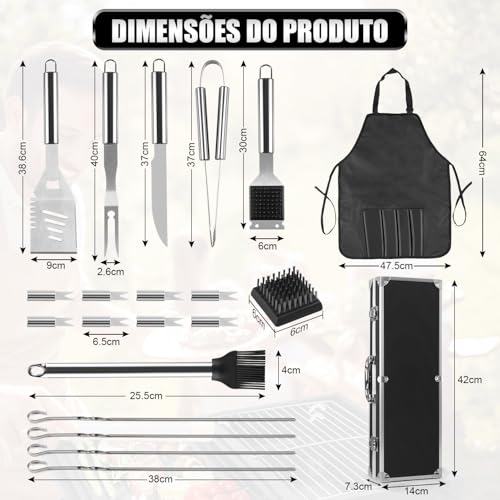 Gavzrt Kit Churrasco, Kit Churrasco 21 Peças, Kit Churrasco Inox, Conjunto Completo de Ferramentas de Churrasco Doméstico, Faca de Churrasco, Kit Churrasco Com Maleta de Alumínio Presente