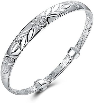 Women's 925 Sterling Silver Folk-custom Bangle Fashion Jewelry Cuff Bracelets