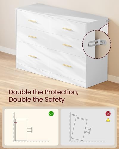 VASAGLE Custos Collection - Dresser for Bedroom, Chest of Drawers for Closet, Modern Style, TV Stand for Living Room, 6 Drawers, 40 x 119 x 78 cm, Cloud White ULTS416WB03