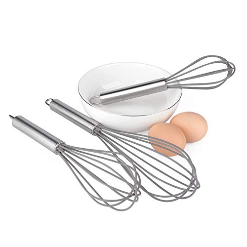 Set of 3 Silicone Gray Whisks with Stainless Steel handles. Milk & Egg Beater Balloon Metal Whisk for Blending, Whisking, Beating and Stirring. Whisks for cooking by Dragonn. (Gray) - Thumbnail 3