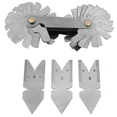 Hilitand Stainless Steel Screw Thread Pitch Gauge of 52 Leaves and 3pcs Center Gauges Tool Set Thread Plug Gage Measuring Tool Metric and Imperial (3pcs 60° OR 2pcs 60°+1pc 55°)