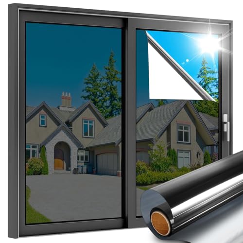 Window Film 50x500cm, Non-Adhesive Heat Insulation One-Way Privacy Mirror | UV Blocking Daytime Privacy Window Tint Dual Side Reflective Glass Film for Home & Office, Smooth Glass Door, DIY