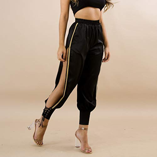 CCatyam Pants for Women, Trouser High Waist Wide Leg Splice Split Sport Loose Casual Fashion Black