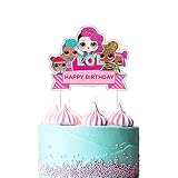 LOL Cake Topper, Happy Birthday Cake Topper, Pink Cake Decorations for Bday Theme Party - Single Side 1 count