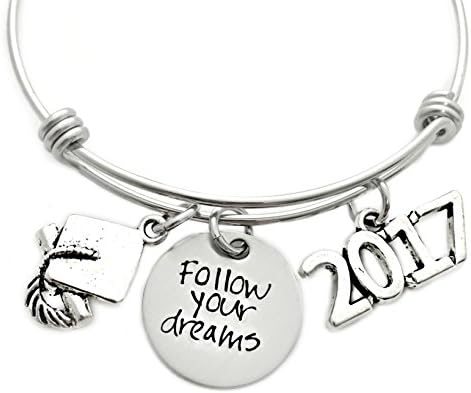 Follow Your Dreams Class of 2017 - Personalized Hand Stamped Graduation Bangle Bracelet