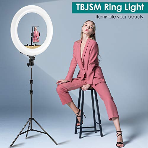 TBJSM Ring Light Kit 18 inch 6000K Dimmable LED Ring Light with Light Stand Carrying Bag Cold Shoe Adapter for Camera Smartphone iPad YouTube TikTok Self-Portrait Shooting Black