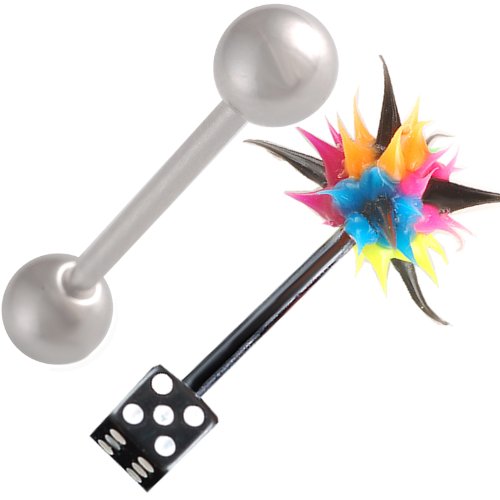 tongue rings metal 14g 14 gauge 1.6mm steel Flexible bars nipple barbell ear 6mm Black Acrylic AVPF 2Pcs