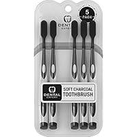 5 Pack Charcoal Toothbrush [GENTLE SOFT] Slim Teeth Head Whitening Brush for Adults & Children [FAMILY PACK] - Ultra Soft Medium Tip Bristles (WHITE)