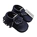 Mejale Baby Soft Soled Leather Moccasin Tassel Slip-on Newborn Infant Toddler Shoes Pre-walker(24-36 mo/6.3in, Navy Blue)