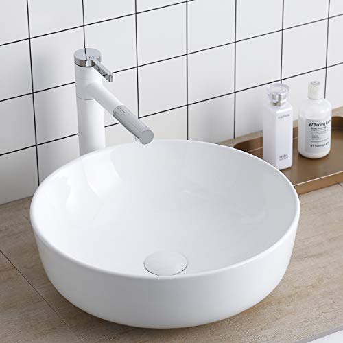 Round Vessel Sink Above Counter Sink 16 Inch Kitchen Sink Ceramic - Bathroom Vanity Bowl Art Basin Lalasani Fireclay Farmhouse Sink White