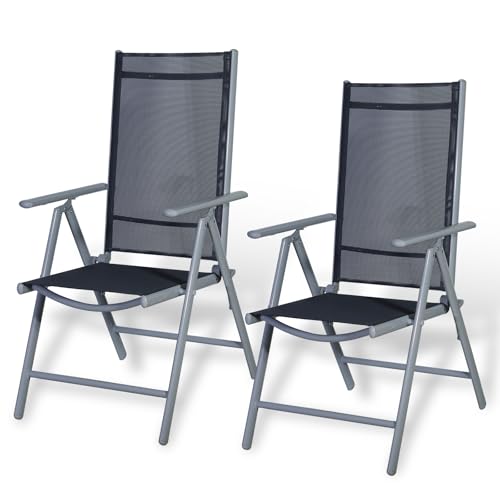 CCLIFE Gartenstühle 2er Set Hochlehner klappbar 7-Fach 150 kg Hellgrau