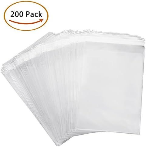 200 Pcs 6x7.8 Clear Cellophane Bags-2 mils Thick Self Sealing OPP Cello Bags for Bakery Cookies Christmas Party Decorative Gift Wrappers (6 x 9'' include flap)