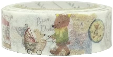 Shinzi Katoh White Washi Adhesive Tape with Teddy Bears, Toy Box etc.