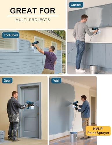 WIBENTL Paint Sprayer, Electric Spray Paint Gun, 3 Modes & 4 Brass Nozzles, with Cleaning & Blowing Joints, Variable Flow Control, for Doors, Fences, Walls, Cabinets, Garden Chairs, Furniture, Blue