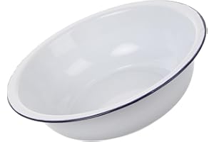LALADEFIEE Vintage White Enamel Wash Basin 36cm Thickened Kitchen Mixing Bowl and Soup Dish Multifunctional