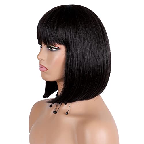HHANYUDIE Bob Wigs Short Bob Wig with Bangs for Women Straight Bob Wigs for Cosplay Wig Synthetic Natural Looking Wigs (12\'\',Black)