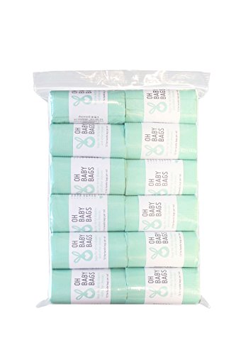 Oh Baby Bags Bulk Economy Pack Refill - Recycled Scented Disposable Plastic Bags for Dirty Diapers or Pets - 12 Rolls, 144 Bags Total - Seafoam Seaspray Scent