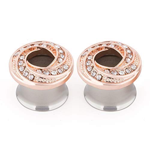 WBRWP 2pcs Stainless Steel Rhinestone Crystal Rose Ear Plugs Tunnels Expander Ear Gauges Stretcher Body Piercing 2g-5/8 (Rosegolden 2g(6mm))