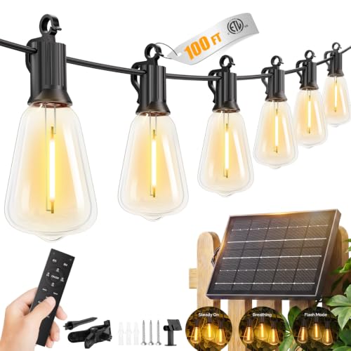 Brightown 100FT Solar String Lights Outdoor, 31+2 Shatterproof LED Bulbs | Waterproof,