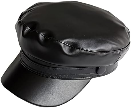 SDdPulse Patent Leather Cap Ladies Black Sailor Hat Woman Captain